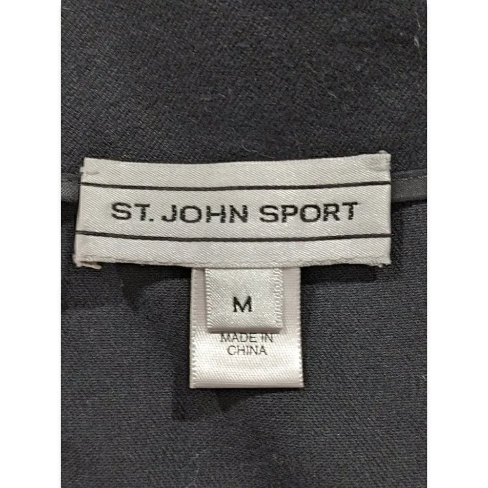 St. John Sport Double Breasted Asymmetric Big Collar Coat Black Jacket Size M
